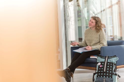 student studying in lounge